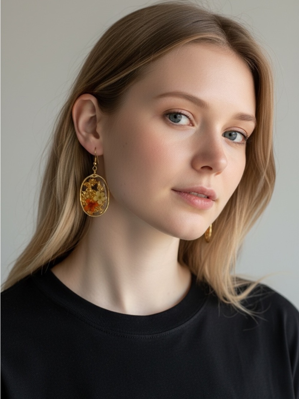 10/1 Gold Oval Floral Drop Earrings - Women's Jewelry